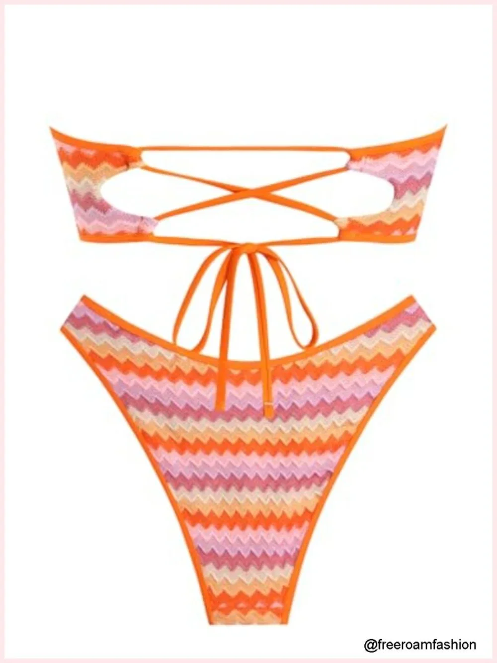 Bandeau Bikini Set with O Ring Lace Up High Cut Tanga